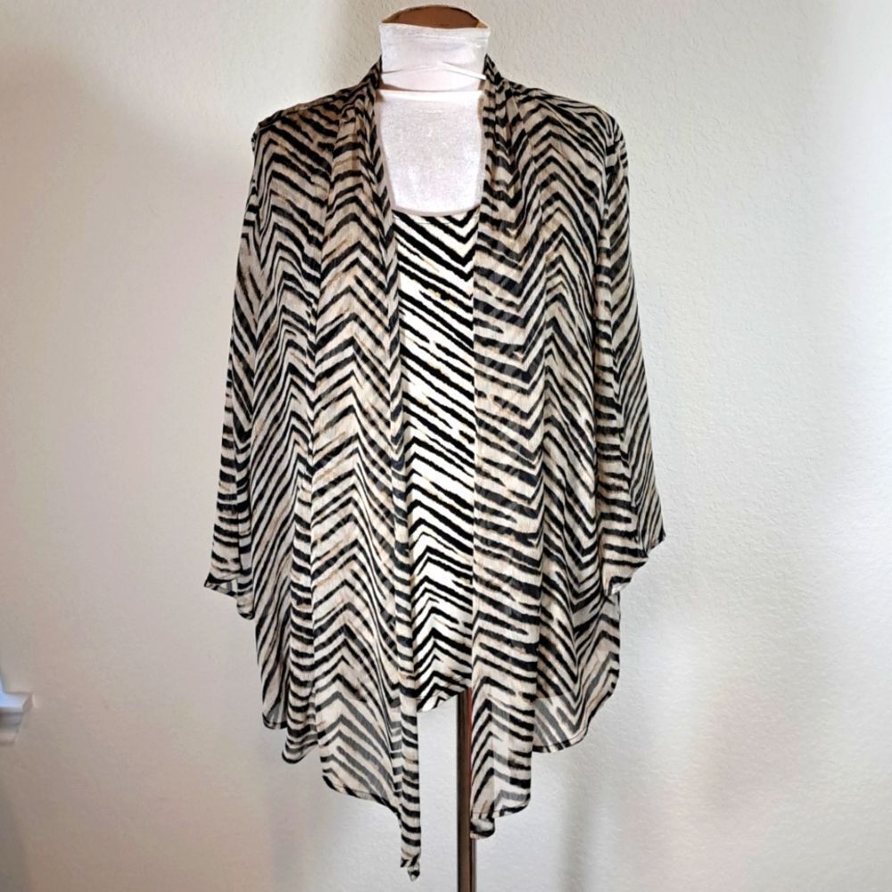 JM Collection Women’s Top 2 Pc XL Sheer Chiffon Bell Cardigan Sleeveless Shell